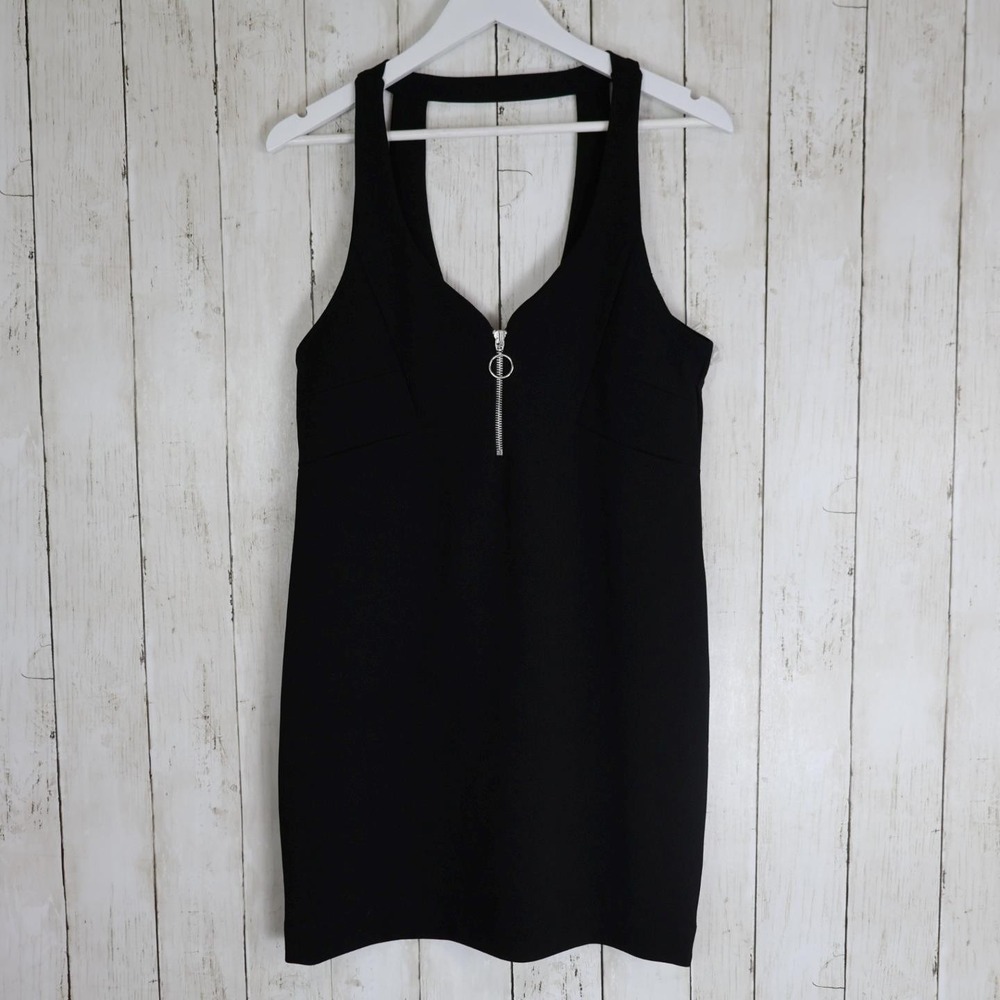 Zara Women's Little Black Dress Zip Front Detail Open Back Size Medium